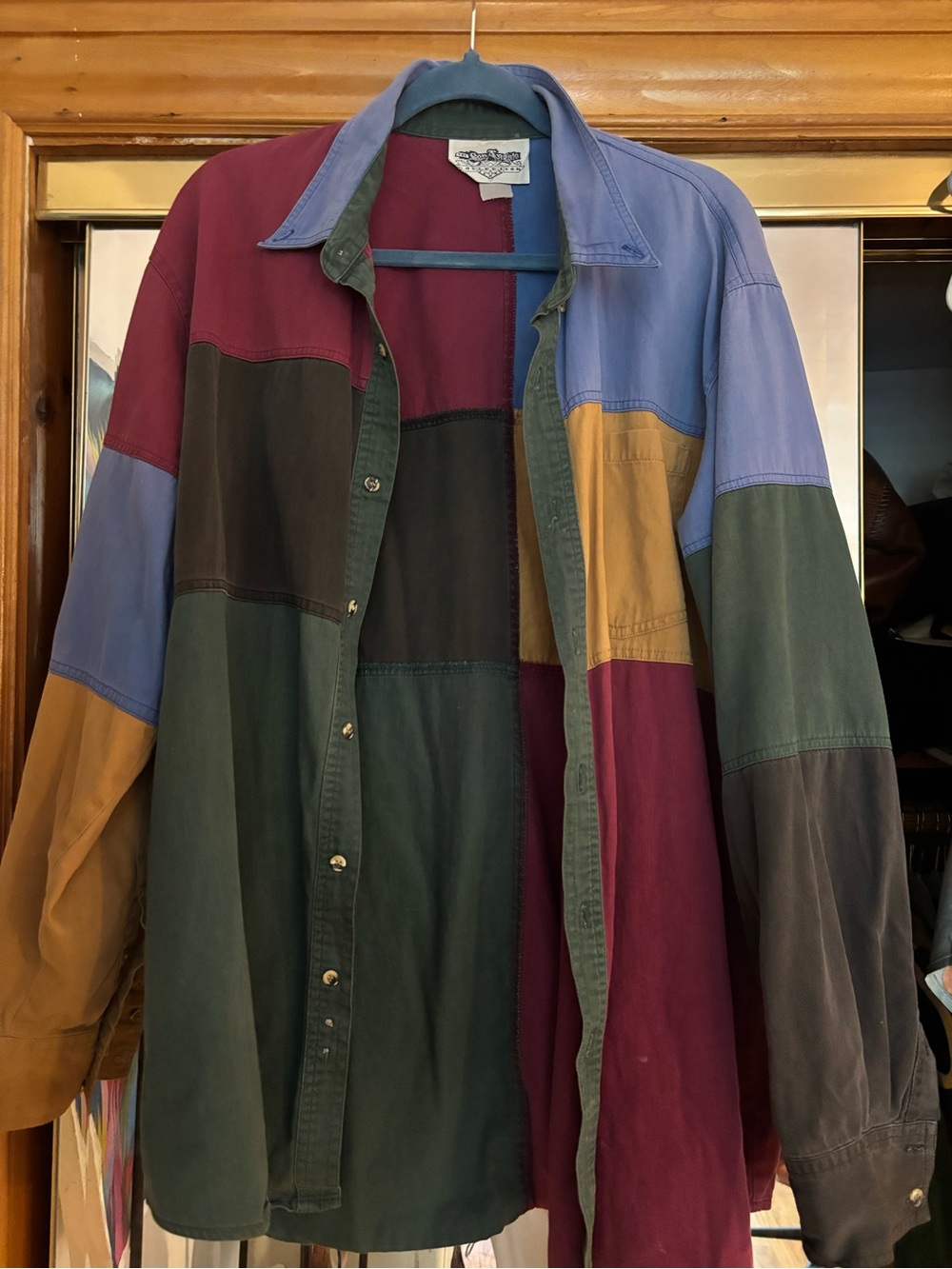 Men's Patchwork Button-Down Shirt Jacket - Multicolor